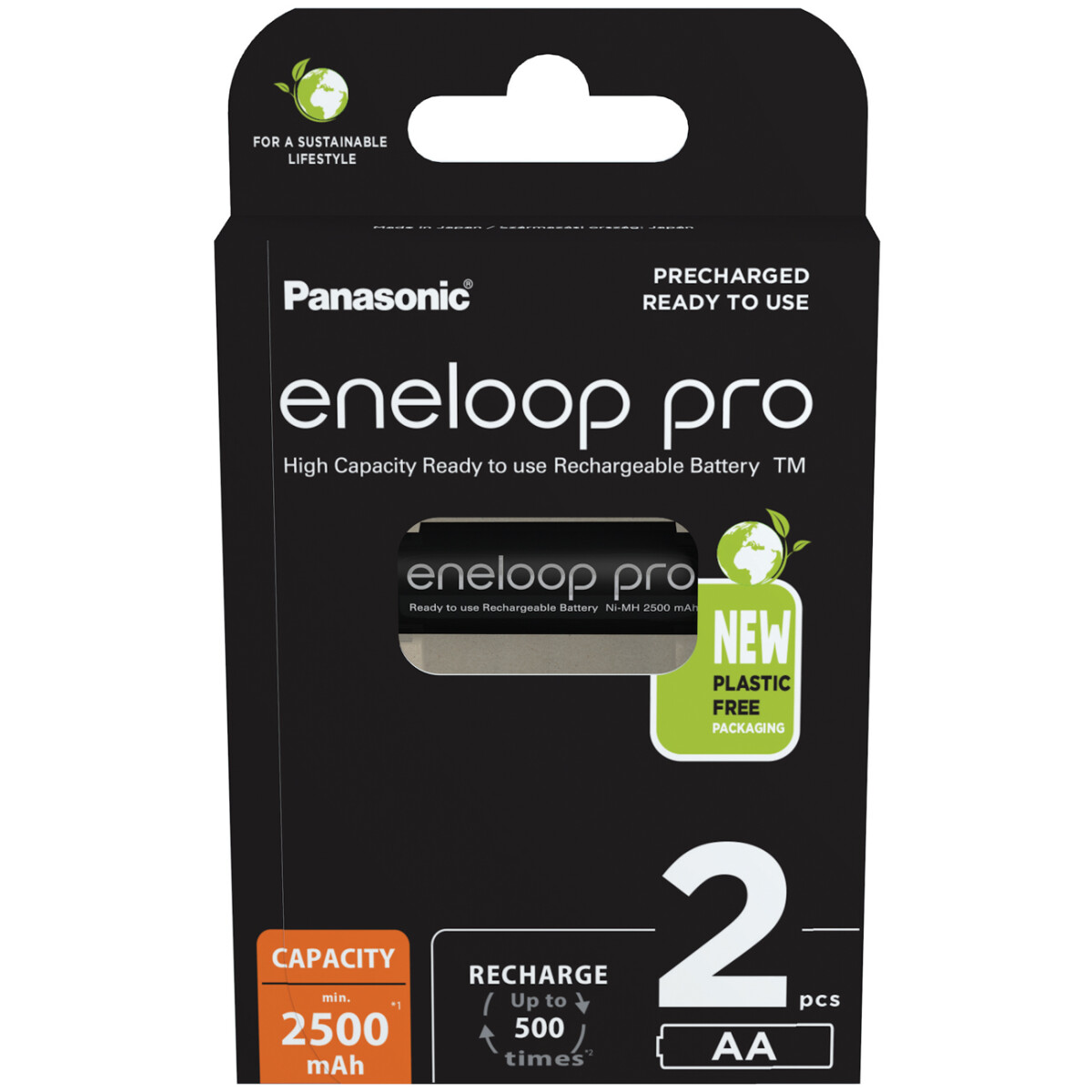 2x eneloop pro Mignon Akku BK-3HCDE/2BE Ni-MH 1,2V / 2500mAh