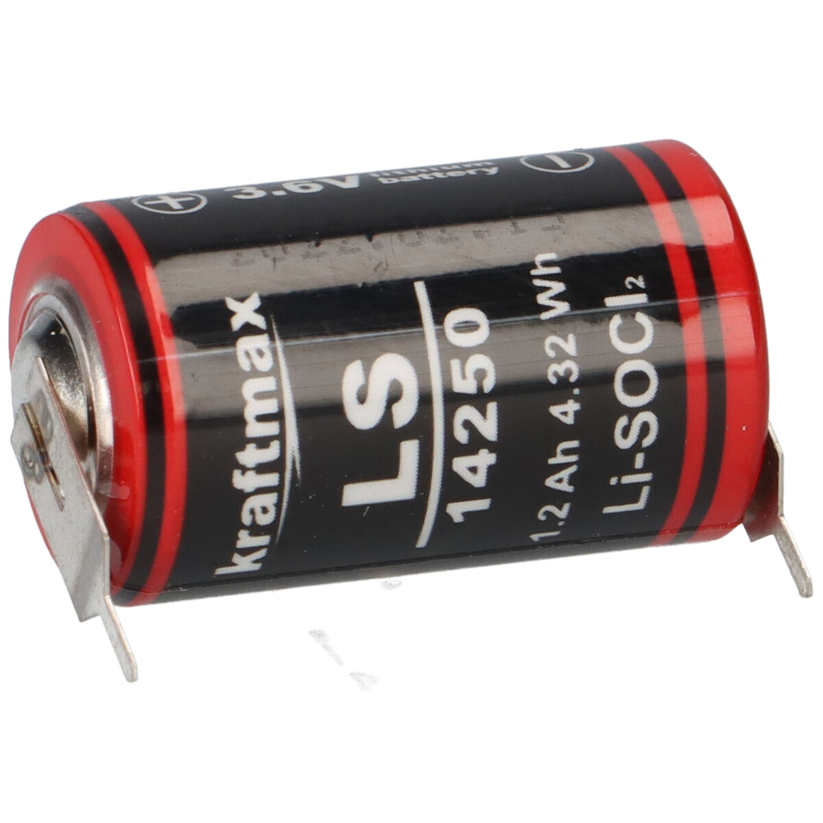 Kraftmax LS14250 3,6V 1,2Ah 1/2AA Li-SOCl₂ – 2 Printpins +/-