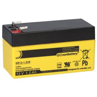 B-Ware SUN Battery SB12-1.2V0 AGM Akku 12V 1,2Ah Blei-Akku mit VDS