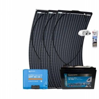 Wohnmobil Solar-Set 300W mit LiFePO4 12V 100Ah und Victron MPPT Solarladeregler Autark Paket