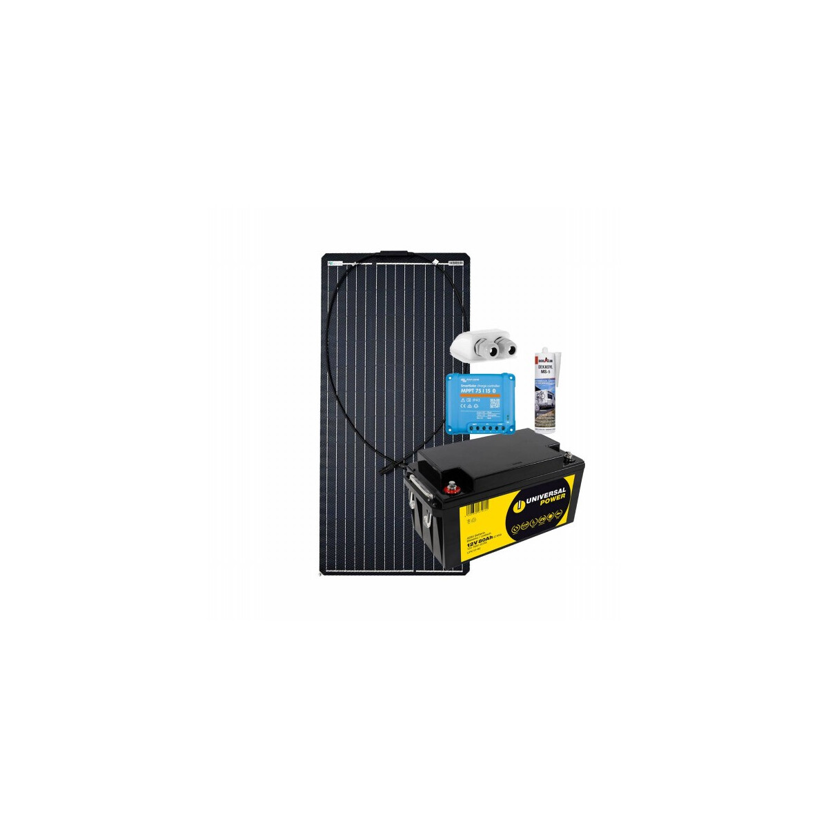 Wohnmobil Solar-Set 100W 78 Ah AGM Batterie Victron MPPT Solarladeregler Autark Paket mit 0% MwSt nach §12 Abs. 3 UstG