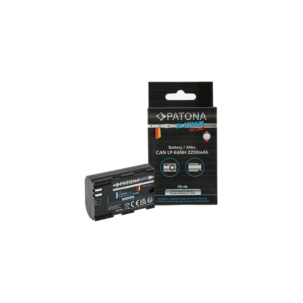 PATONA Platinum Akku USB-C Input für Canon EOS R5 EOS R6 LP-E6NH