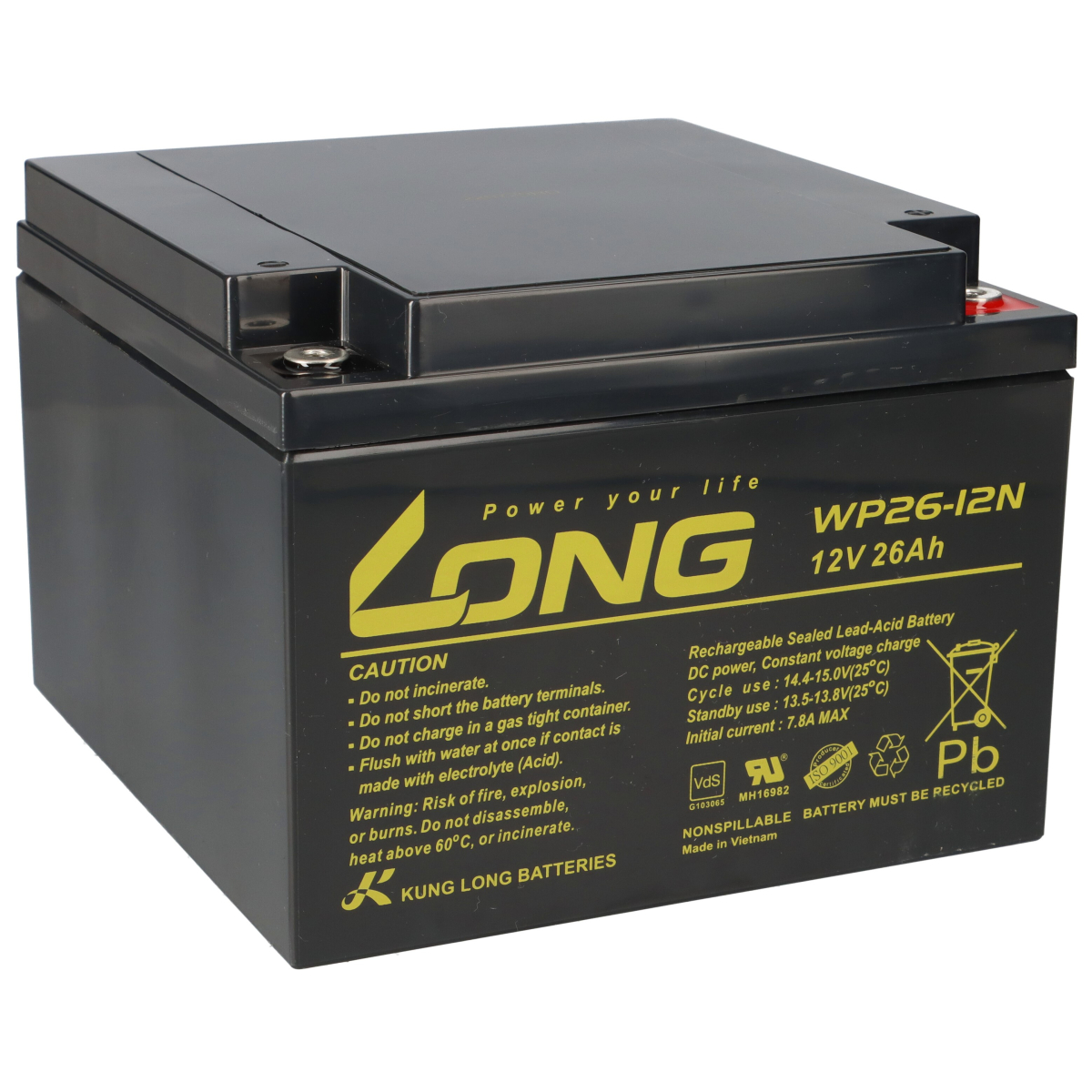 KungLong Akku 12V 26Ah WP26-12N-M mit VdS AGM M5 Innengewinde