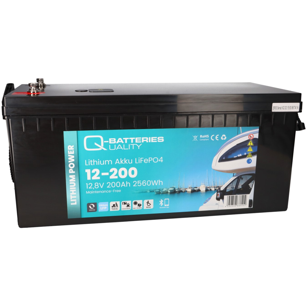 1x Q-Batteries LiFePO4 Akku 12-200 12,8V 200Ah 2560Wh mit Bluetooth