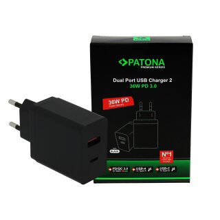 PATONA Premium PD36W Adapter Schwarz USB-C USB-A PD QC