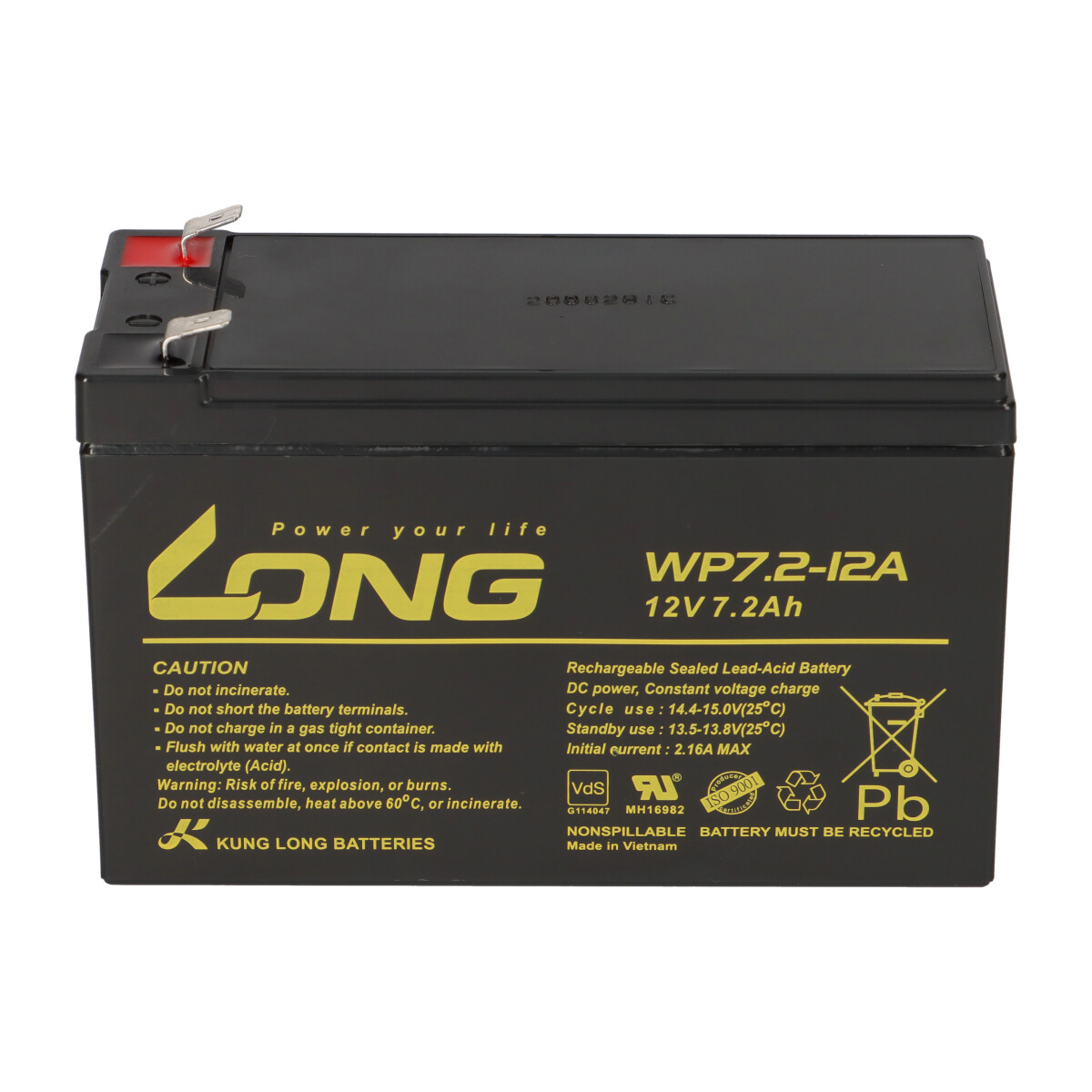 Kung Long WP7,2-12A F2 AGM Akku 12V 7,2Ah – passend für Eaton 3S 700VA, ersetzt 7590115 Akku