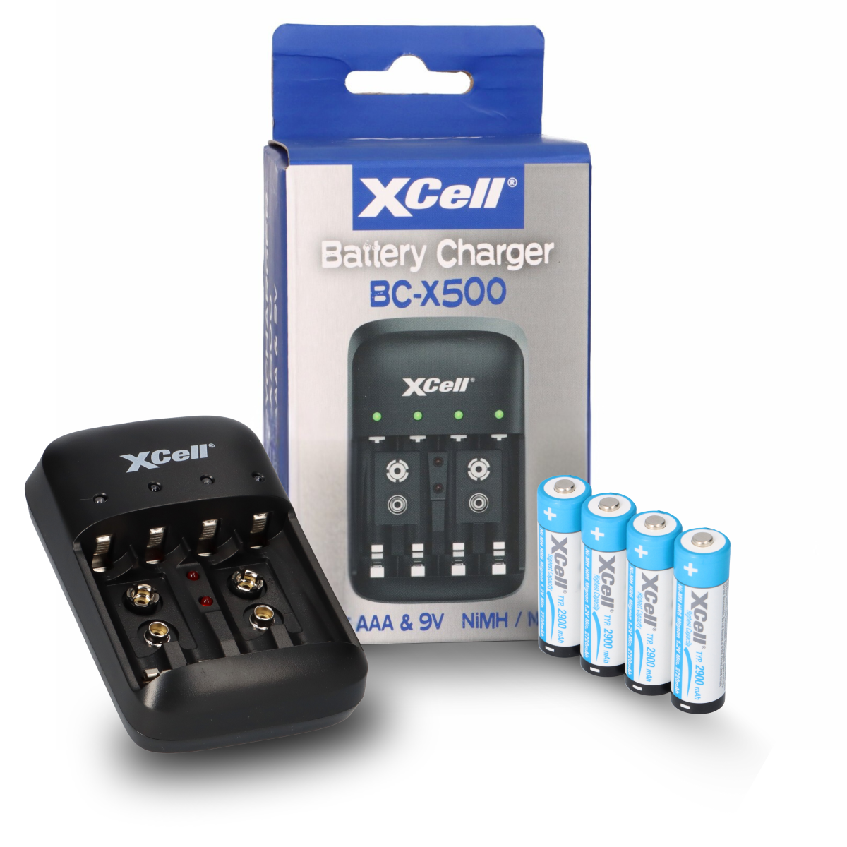 Ladegerät BC-X500 für NiMH Akkus + 4x AA (Mignon) 1,2V 2900mAh