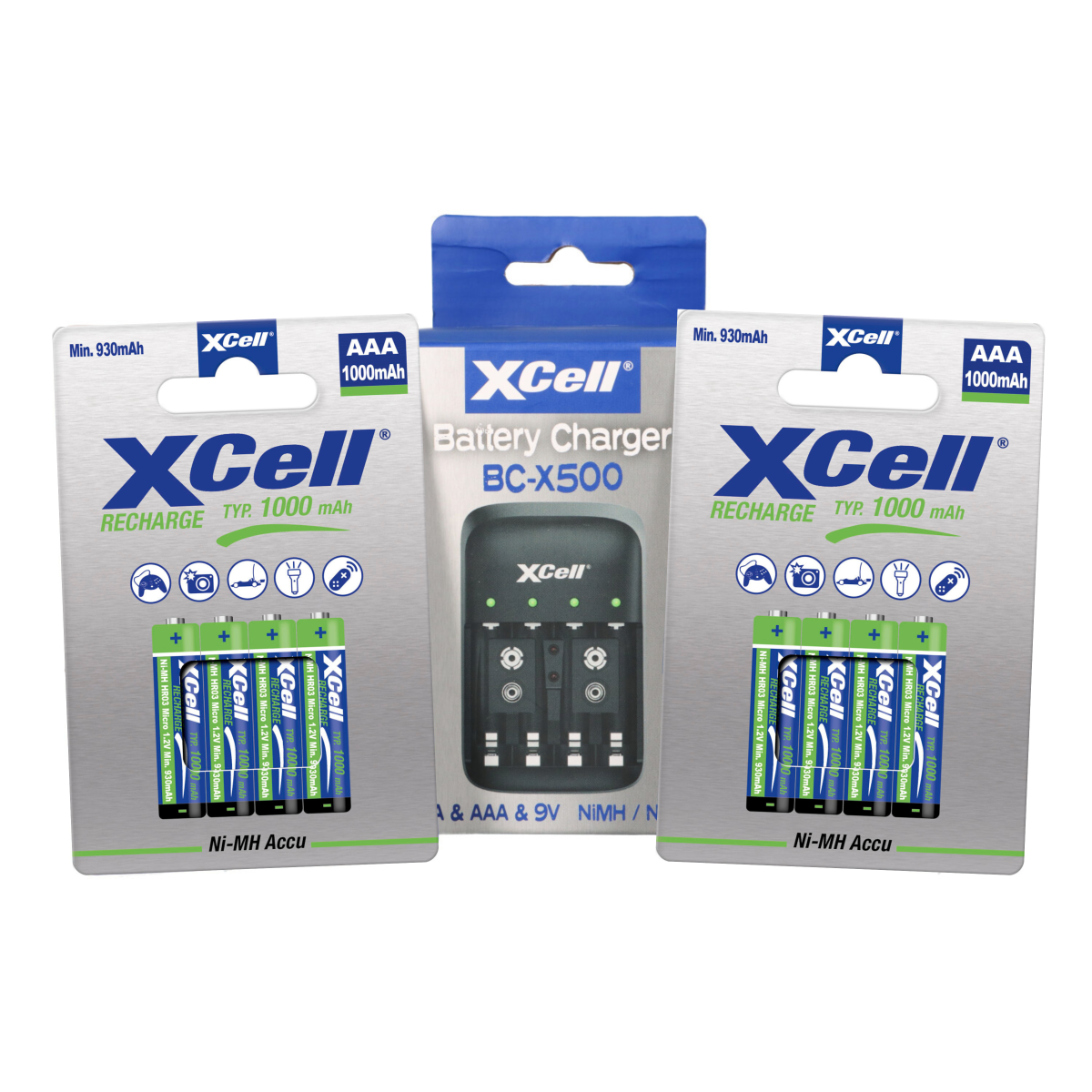 Ladegerät BC-X500 + 8x AAA XCell Rechargeable 1,2V 1000mAh