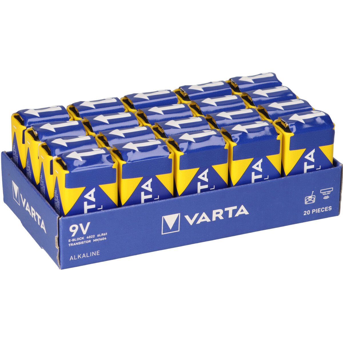 20x VARTA 4022 Industrial 9V Block Batterie 6LR61 - passend für Gewerbe, Service & Rauchmelder