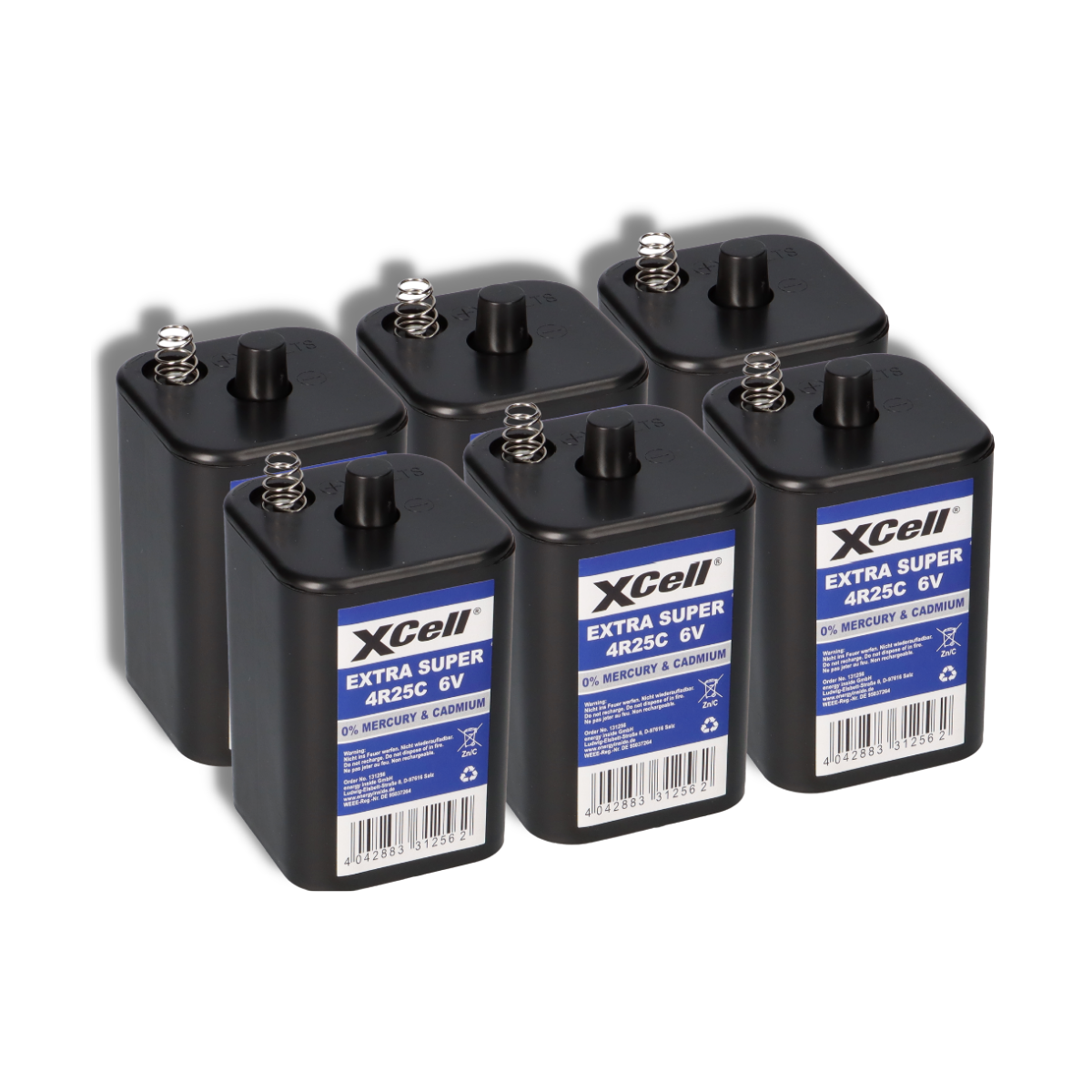 6x XCell 4R25 6V-Block Batterie SET - 6 Volt 9500 mAH