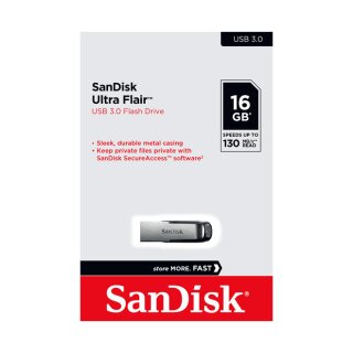 SanDisk USB 3.0 Stick 16GB, Ultra Flair Typ-A, (R) 150MB/s, SecureAccess, Retail-Blister