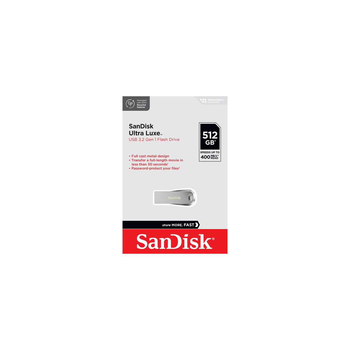 SanDisk USB 3.1 Stick 512GB, Ultra Luxe Typ-A, (R) 150MB/s, SecureAccess, Retail-Blister