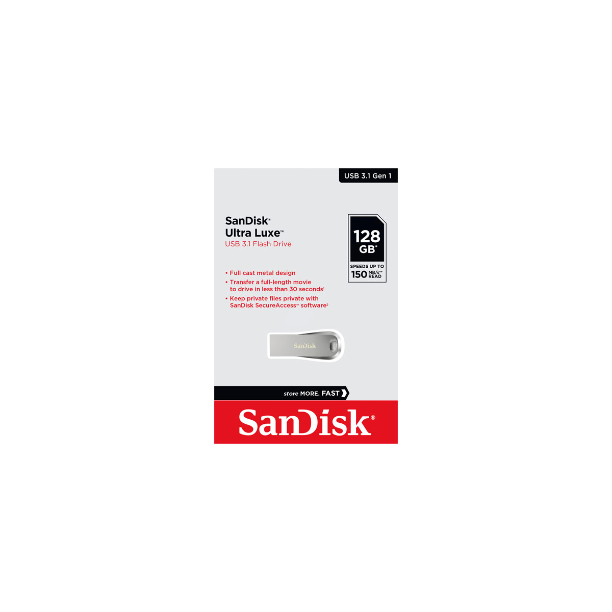 SanDisk USB 3.1 Stick 128GB, Ultra Luxe Typ-A, (R) 150MB/s, SecureAccess, Retail-Blister