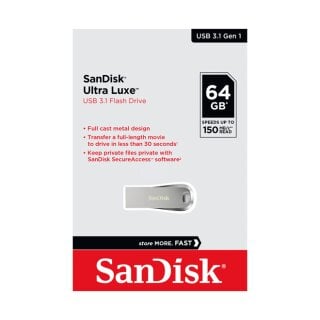 SanDisk USB 3.1 Stick 64GB, Ultra Luxe Typ-A, (R) 150MB/s, SecureAccess, Retail-Blister