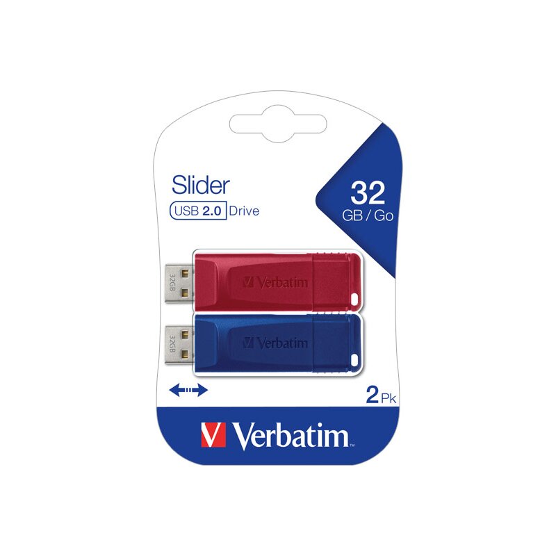Verbatim USB 2.0 Stick 32GB, Slider, rot-blau, Multipack