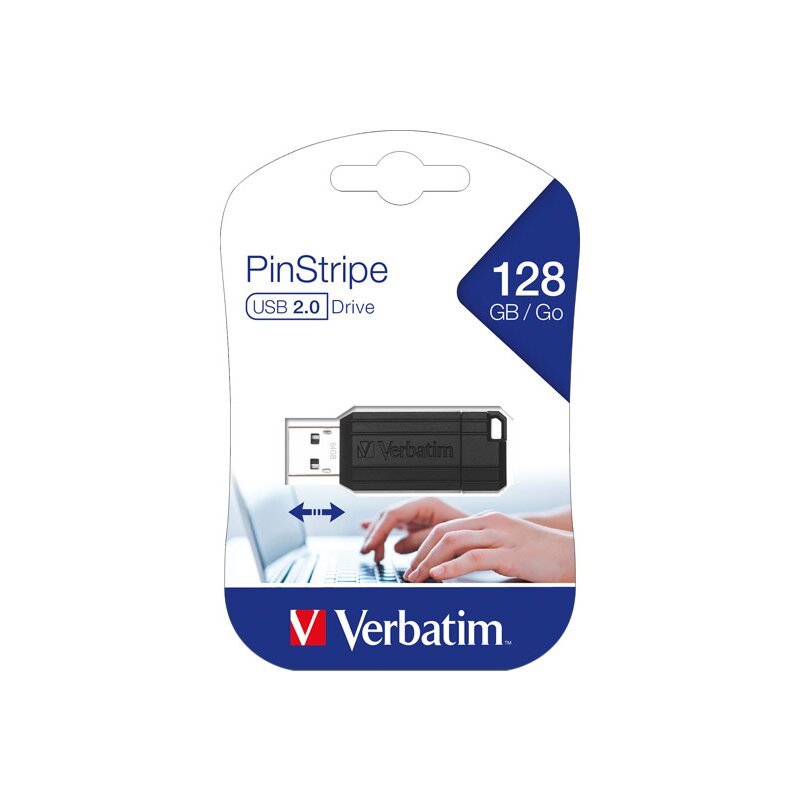 Verbatim USB 2.0 Stick 128GB Pin Stripe, schwarz