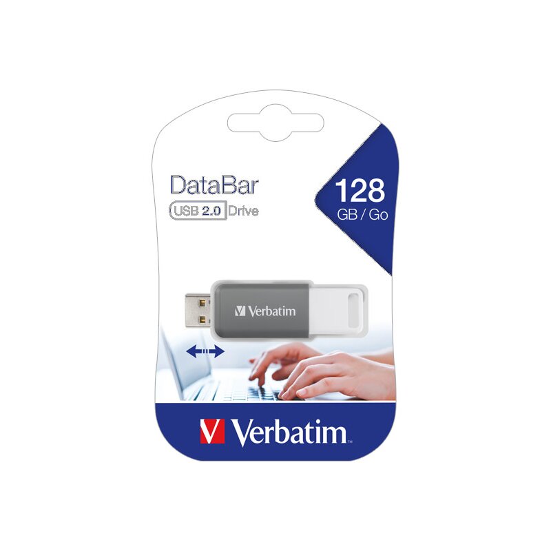 Verbatim USB 2.0 Stick 128GB, DataBar, grau