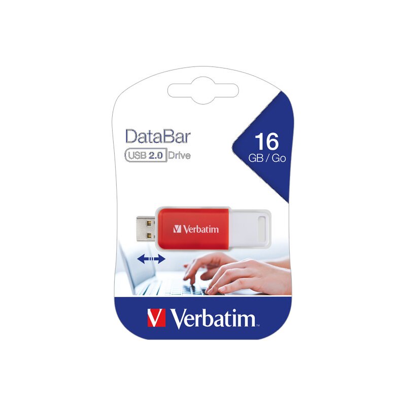 Verbatim USB 2.0 Stick 16GB, DataBar, rot
