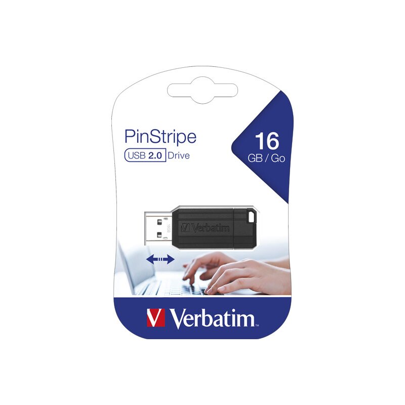 Verbatim USB 2.0 Stick 16GB, PinStripe, schwarz