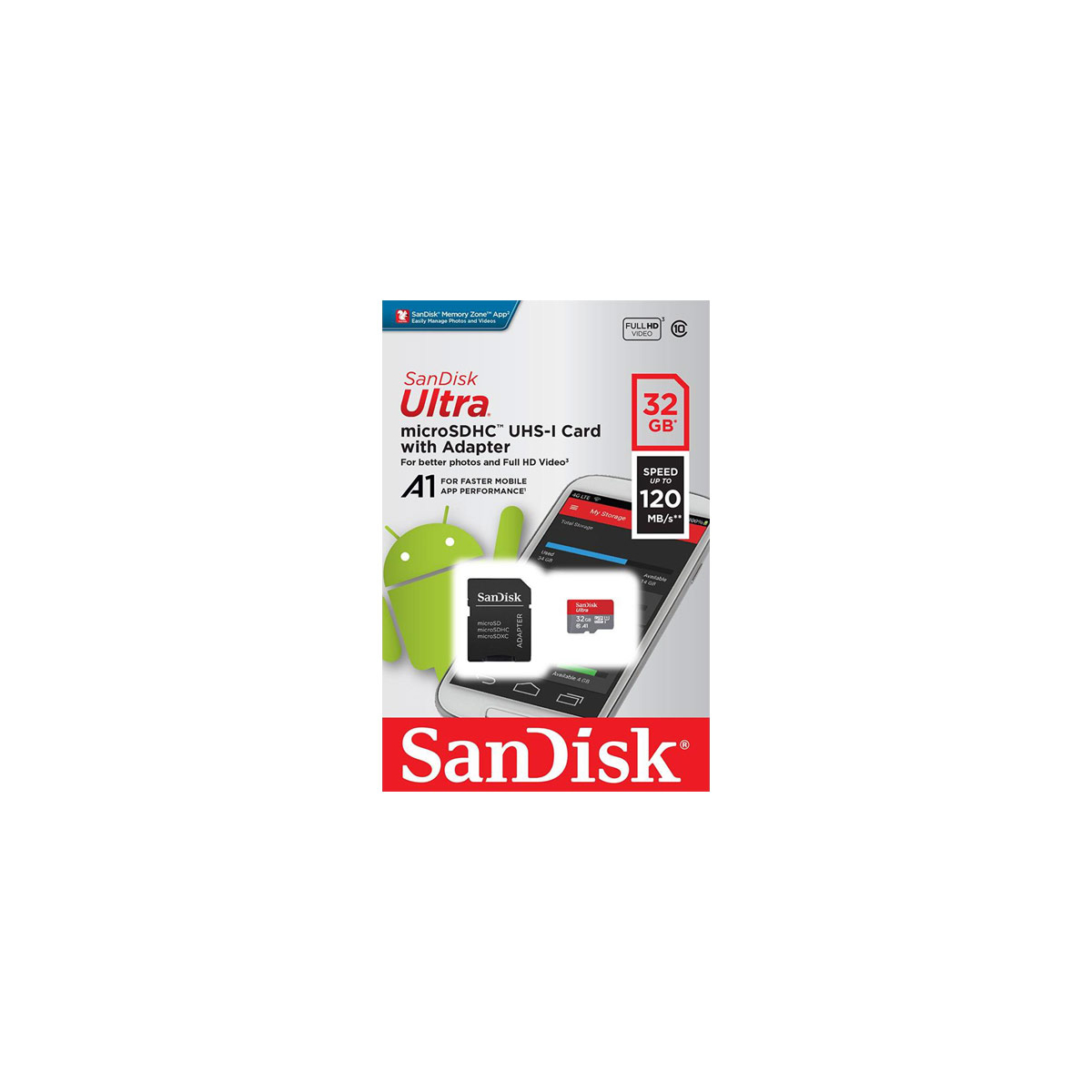 microSDHC Card 32GB, Ultra, Class 10, U1, A1 + SD-Adapter