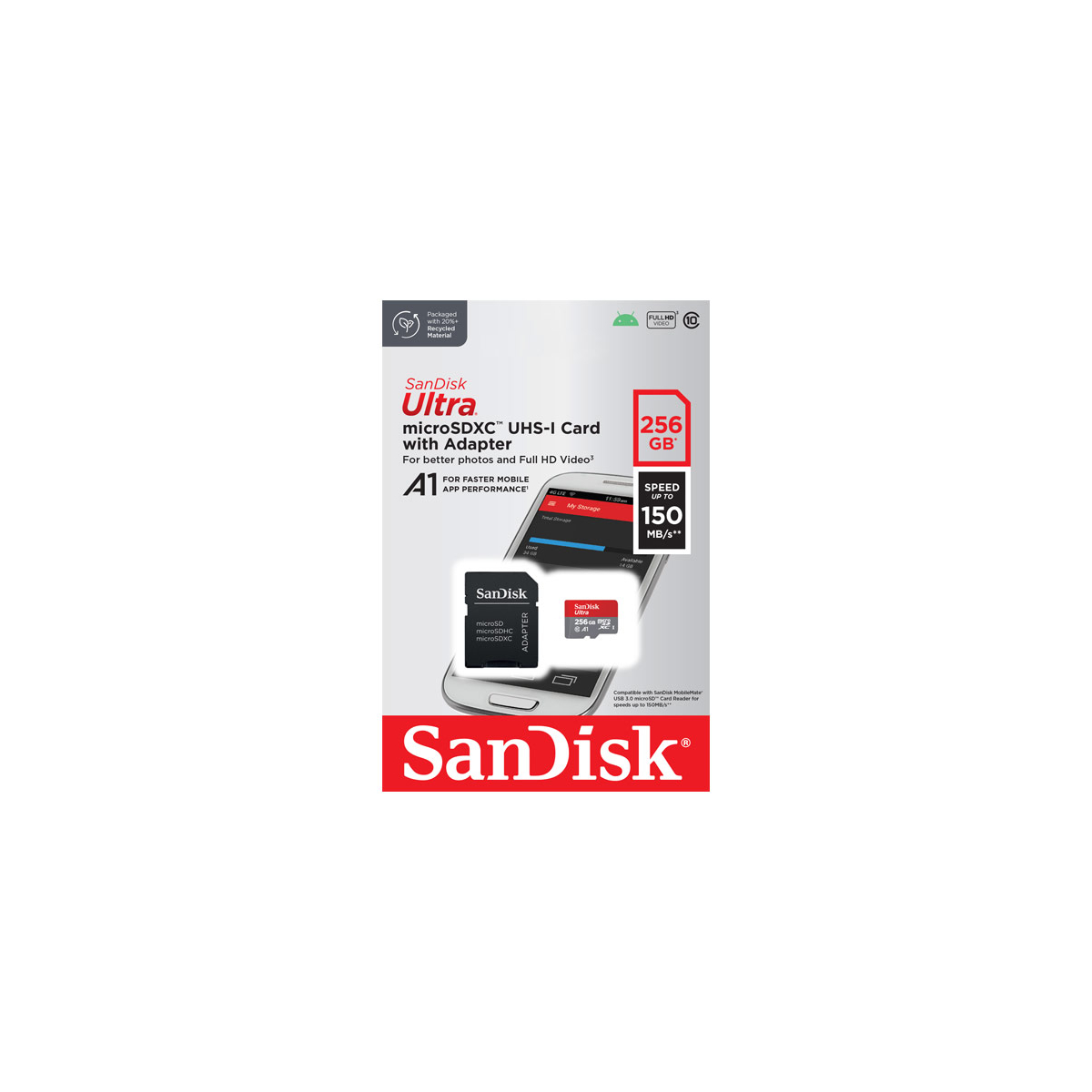 microSDXC Card 256GB, Ultra, Class 10, U1, A1 + SD-Adapter