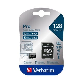 microSDXC-Card 128GB, PRO, U3, UHS-I, 4K UHD + SD-Adapter