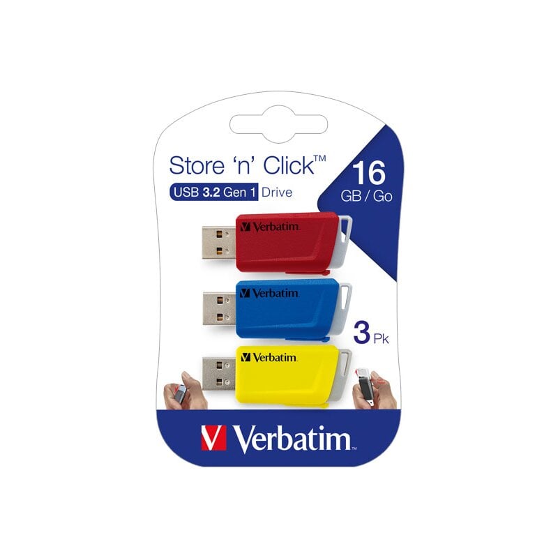 Verbatim USB 3.2 Stick 16GB, Store'n'Click, rot-blau-gelb