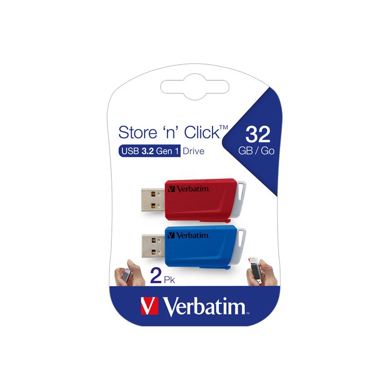 Verbatim USB 3.2 Stick 32GB, Store'n'Click, rot-blau