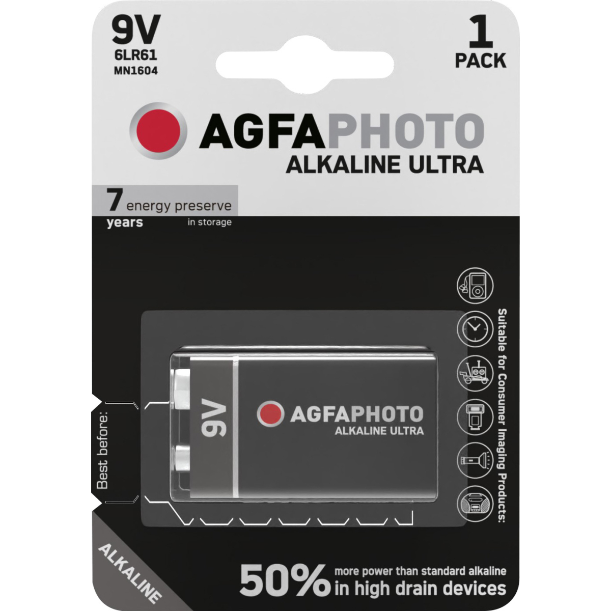 AGFAPHOTO Batterie Alkaline 9V E-Block 1er Blister