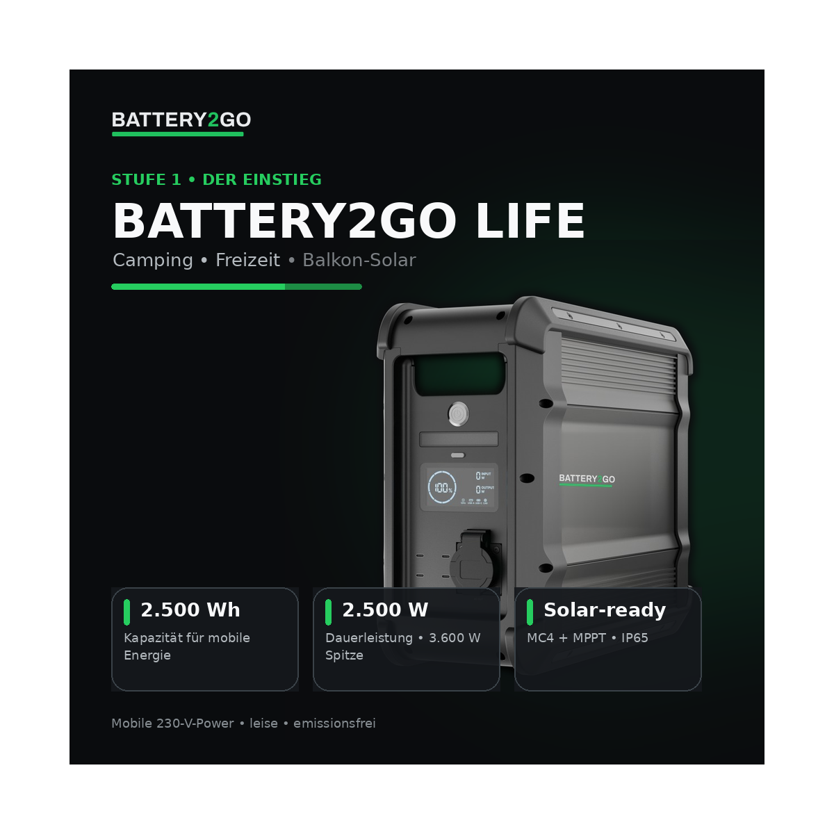 BMZ POWER2GO LIFE Powerstation 2.500 Wh 2.500 W mobiler Energiespeicher