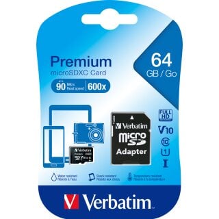 Verbatim microSDXC Card 64GB, Premium, Class 10, U1