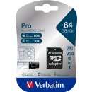 Verbatim microSDXC-Card 64GB, PRO, U3, UHS-I, 4K UHD