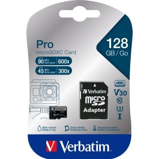 Verbatim microSDXC-Card 128GB, PRO, U3, UHS-I, 4K UHD