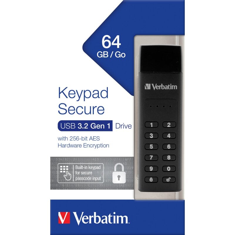 Verbatim USB 3.2 Stick 64GB, Secure, Keypad, AES-256-Bit