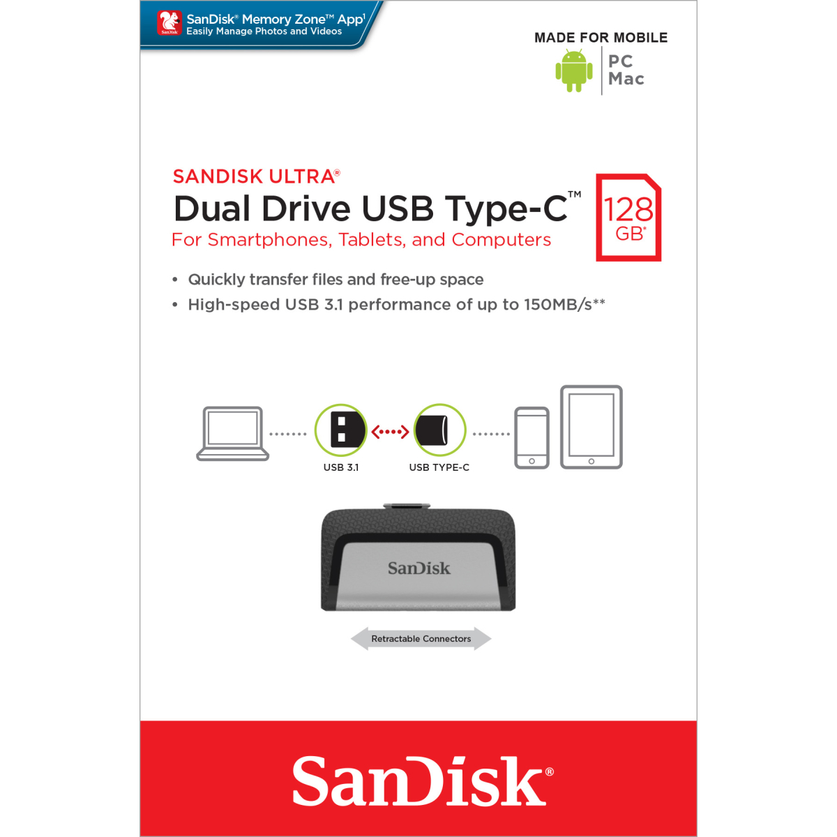 SanDisk USB 3.1 OTG Stick 128GB, Ultra Dual Drive