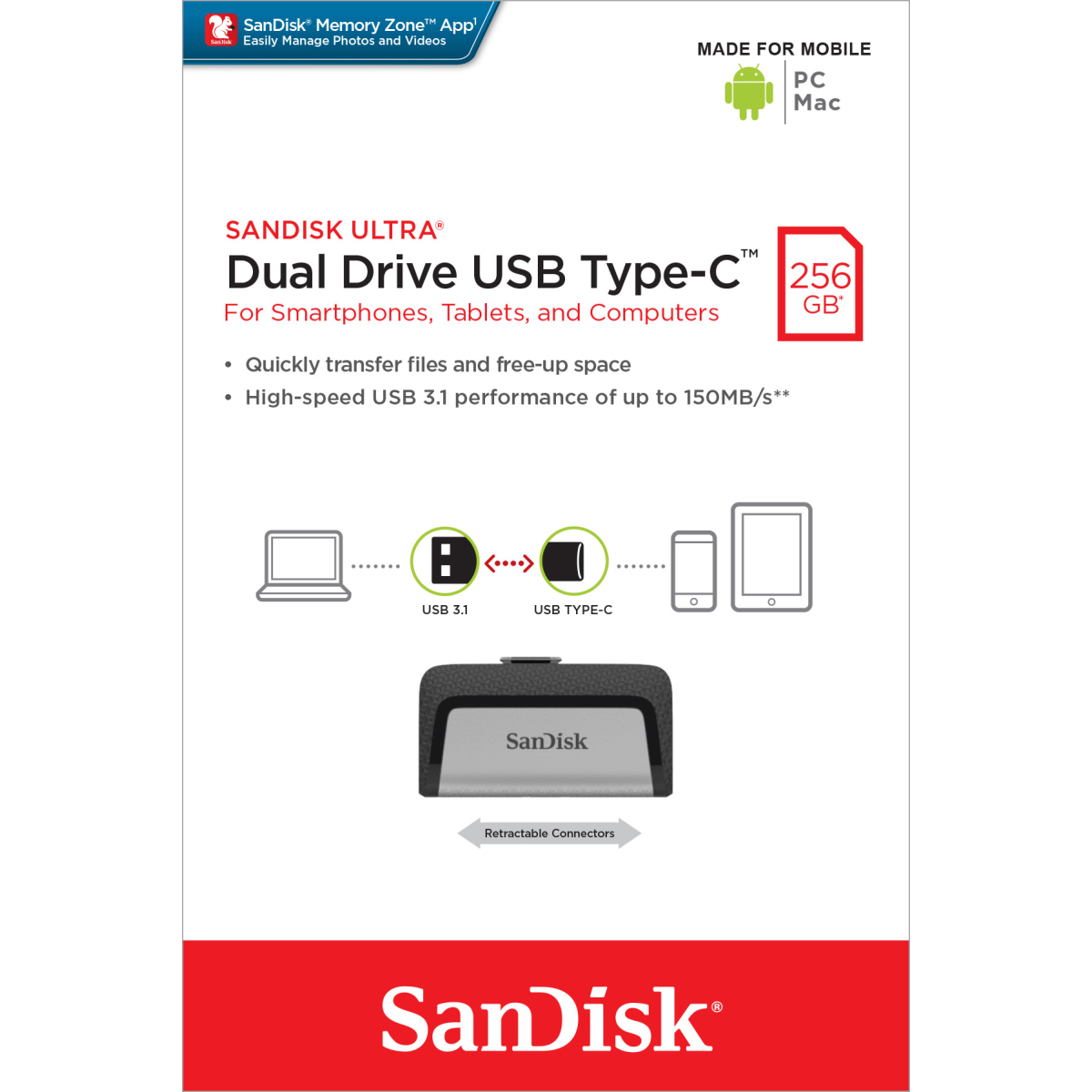 SanDisk USB 3.1 OTG Stick 256GB, Ultra Dual Drive