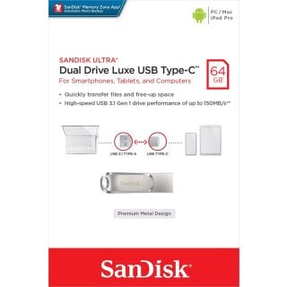 SanDisk USB 3.1 OTG Stick 64GB, Dual Drive Luxe