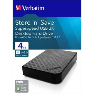 Verbatim Festplatte 4TB, USB 3.0, 8.89cm (3.5), schwarz