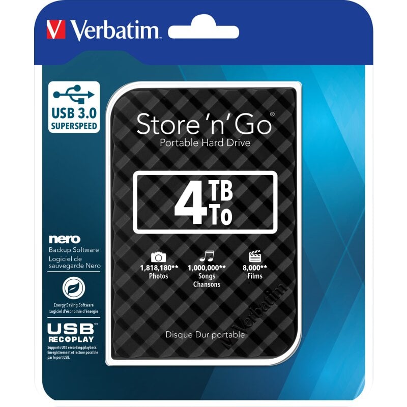 Verbatim Festplatte 4TB, USB 3.0, 6.35cm (2.5''), schwarz