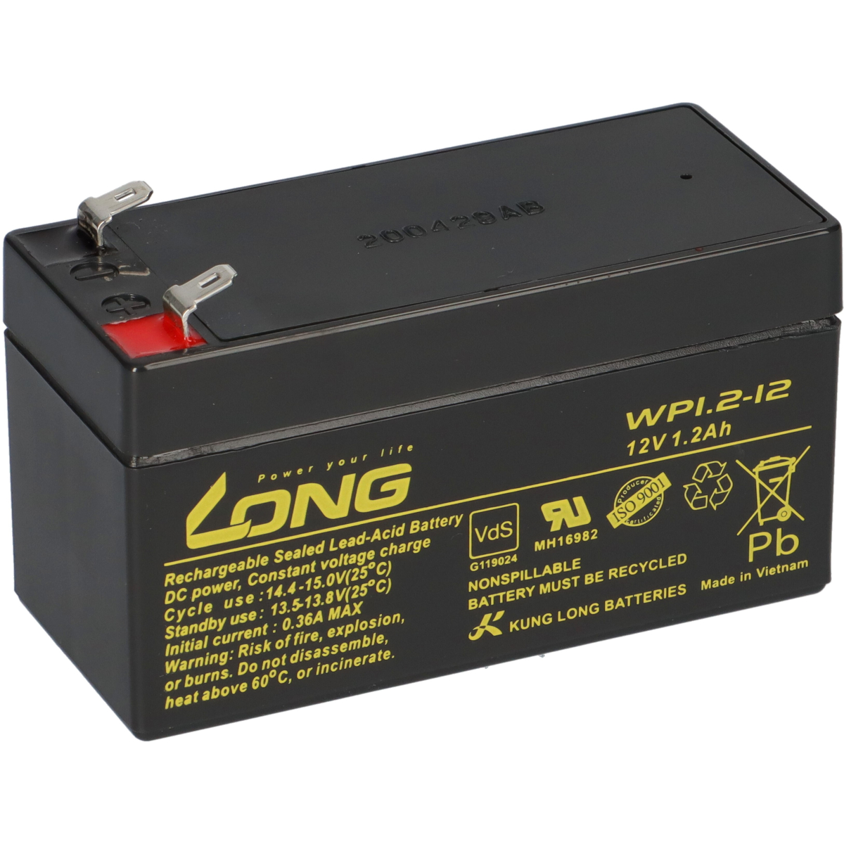 Kung Long WP1.2-12 12V 1,2Ah AGM Batterie Blei wartungsfrei VdS battery