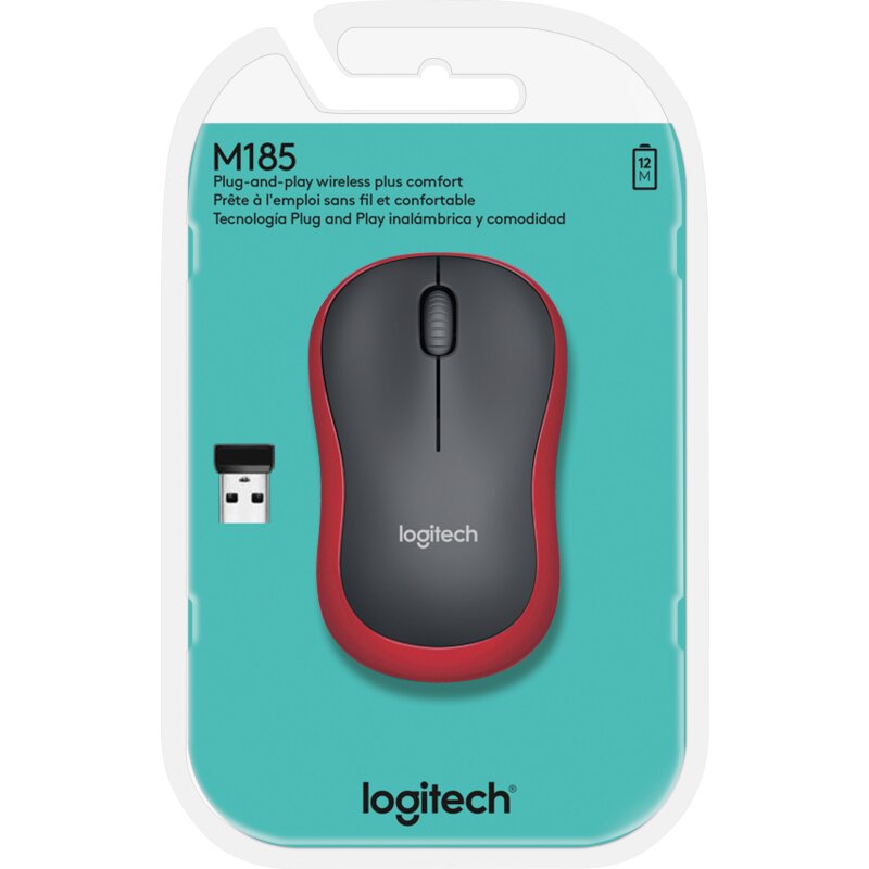 Logitech Maus M185, Wireless, rot