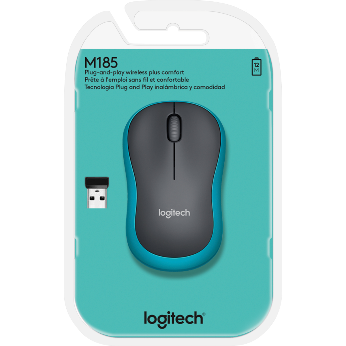 Logitech Maus M185, Wireless, blau