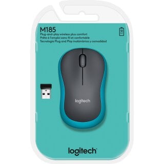 Logitech Maus M185, Wireless, blau