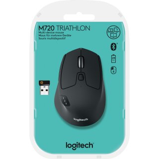 Logitech Maus M720, Triathlon, Wireless, Unifying, Bluetooth, schwarz