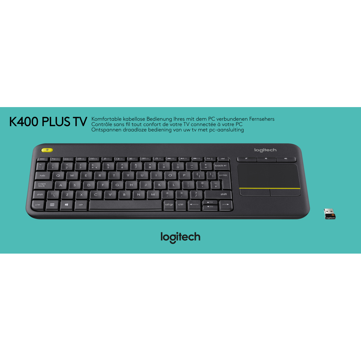 Logitech Tastatur K400, Wireless, Unifying, schwarz