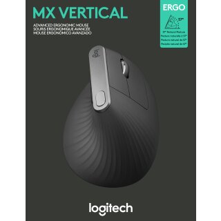 Logitech Maus MX Vertical, Wireless, Unifying, Bluetooth, anthrazit