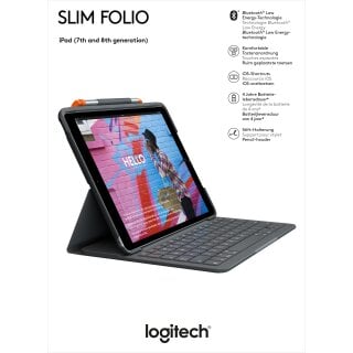 Logitech Tastatur Slim Folio, Bluetooth, grafit