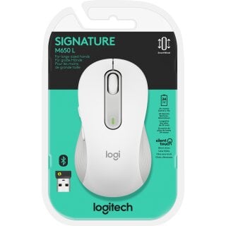 Logitech Maus M650 L, Signature, Wireless, Bolt, Bluetooth, weiss