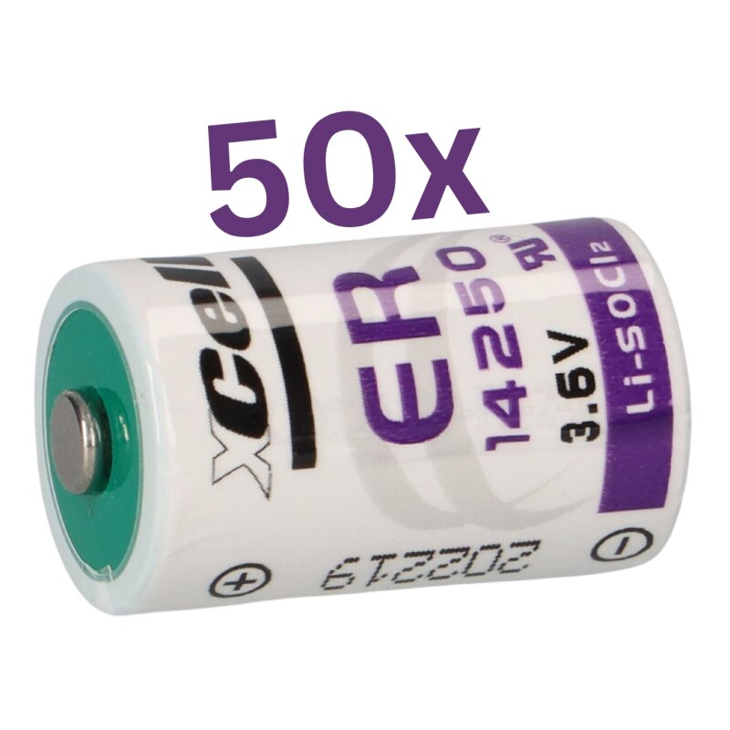 50x XCell Lithium 3,6V Batterie ER14250 1/2AA Zelle