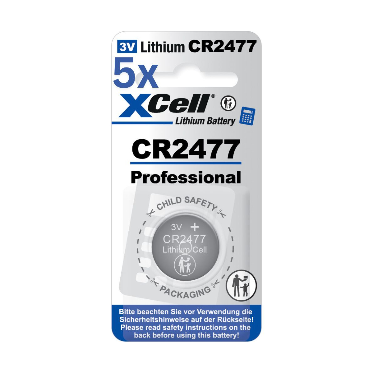 5x XCell Lithium-Knopfzelle CR2477 1er-Blister 3V/950mAh